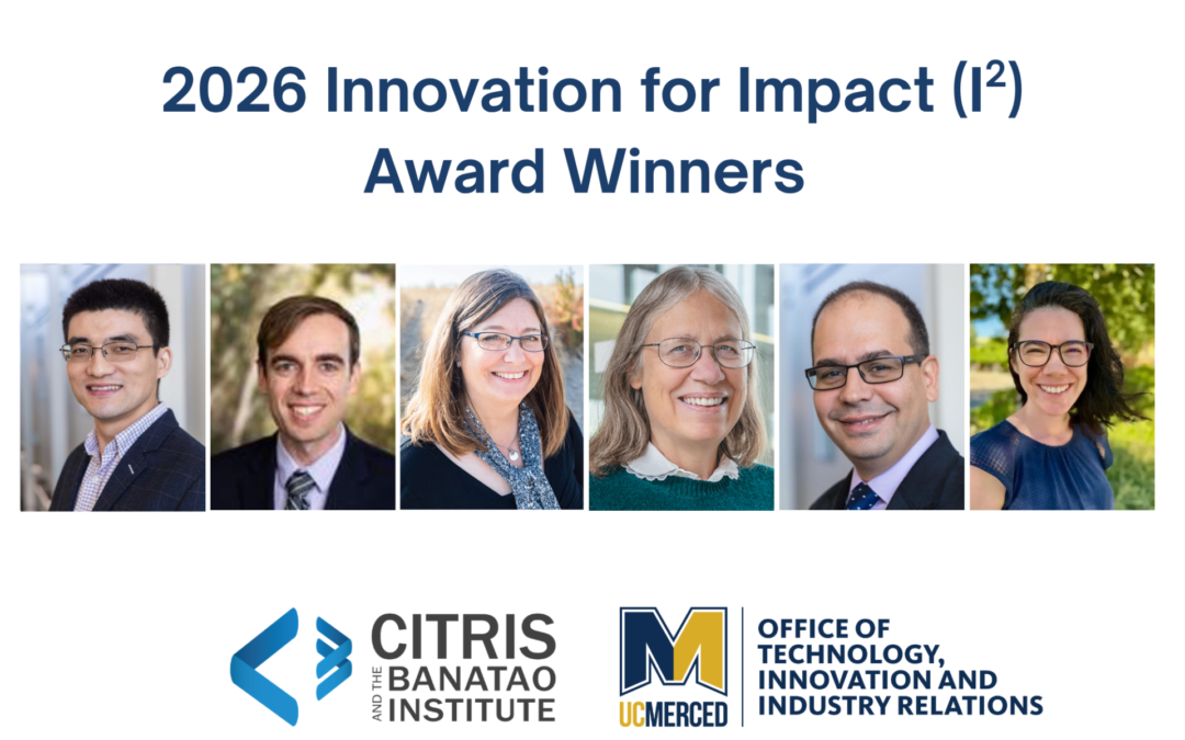 Award announcement featuring headshots of the 6 faculty recipients of 2026 Innovation for Impact Awards