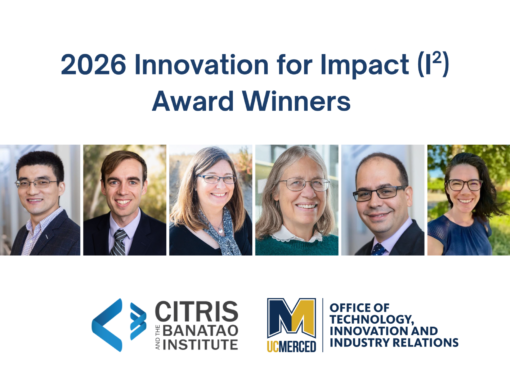 Award announcement featuring headshots of the 6 faculty recipients of 2026 Innovation for Impact Awards